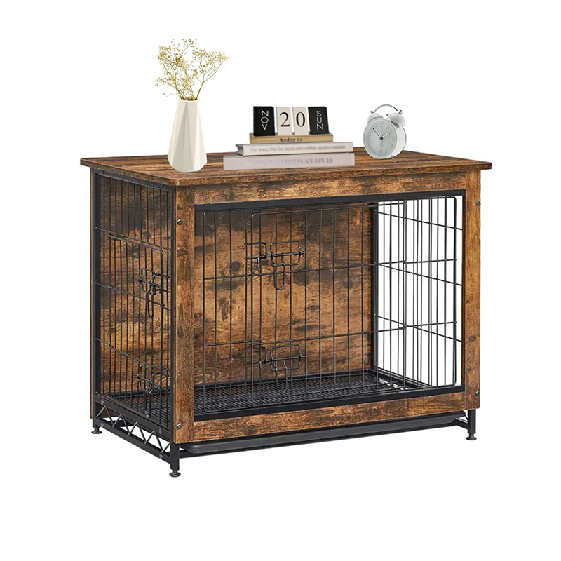 Gaiola de cão de mobília de madeira interior marrom rústica Gaiola de cão de mobília de madeira interior marrom rústica