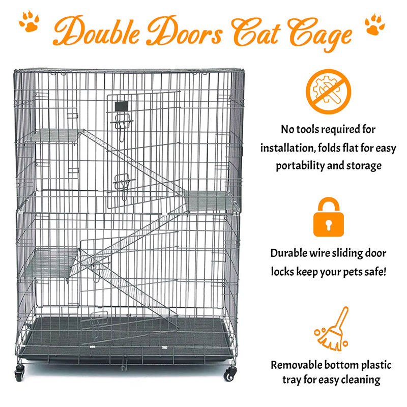 2/3/4 de camada grande gaiola de gato de metal interno com rodas 2/3/4 de camada grande gaiola de gato de metal interno com rodas