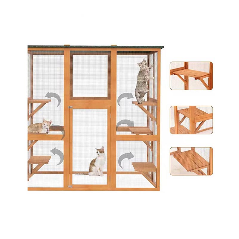 Casa de gato de madeira ao ar livre Villa de gaiola de gato à prova d'água Casa de gato de madeira ao ar livre Villa de gaiola de gato à prova d'água