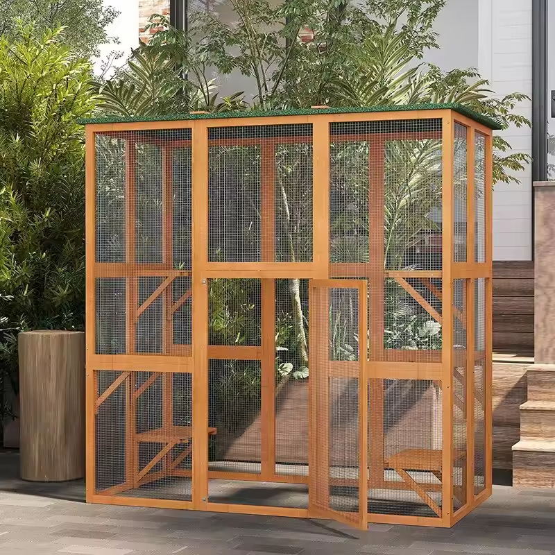 Casa de gato de madeira ao ar livre Villa de gaiola de gato à prova d'água Casa de gato de madeira ao ar livre Villa de gaiola de gato à prova d'água