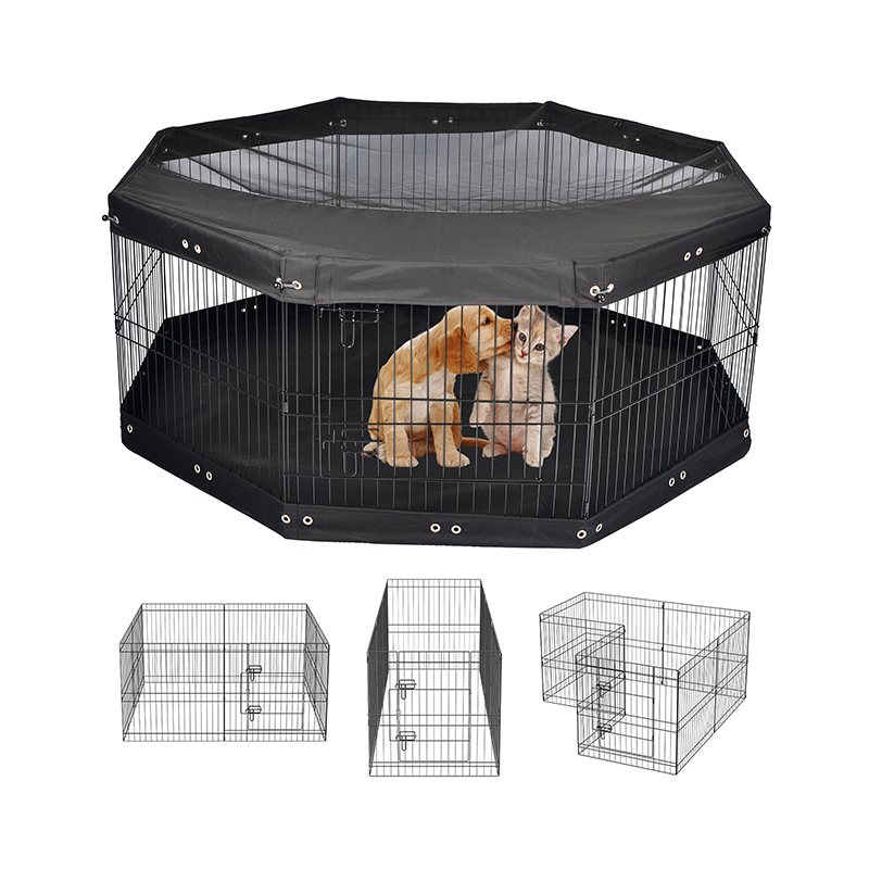 Playpen de cão de metal dobrável de 8 painéis com capa superior e ponto inferior Playpen de cão de metal dobrável de 8 painéis com capa superior e ponto inferior