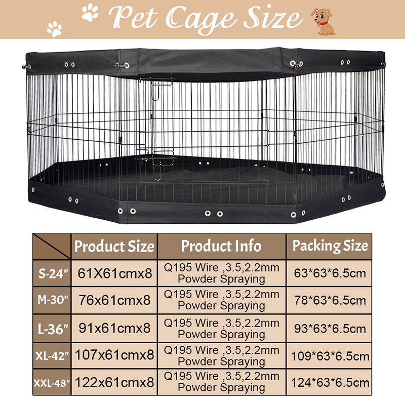 Playpen de cão de metal dobrável de 8 painéis com capa superior e ponto inferior Playpen de cão de metal dobrável de 8 painéis com capa superior e ponto inferior