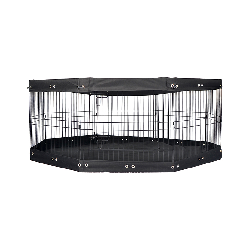 Playpen de cão de metal dobrável de 8 painéis com capa superior e ponto inferior