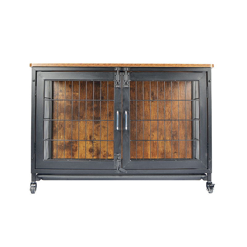 Gaiola de cão de estilo de mobília de madeira com rodas