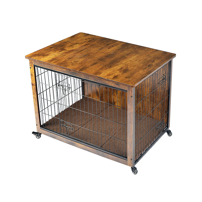 Gaiola de cão de estilo de madeira interna com almofada e rodas Gaiola de cão de estilo de madeira interna com almofada e rodas