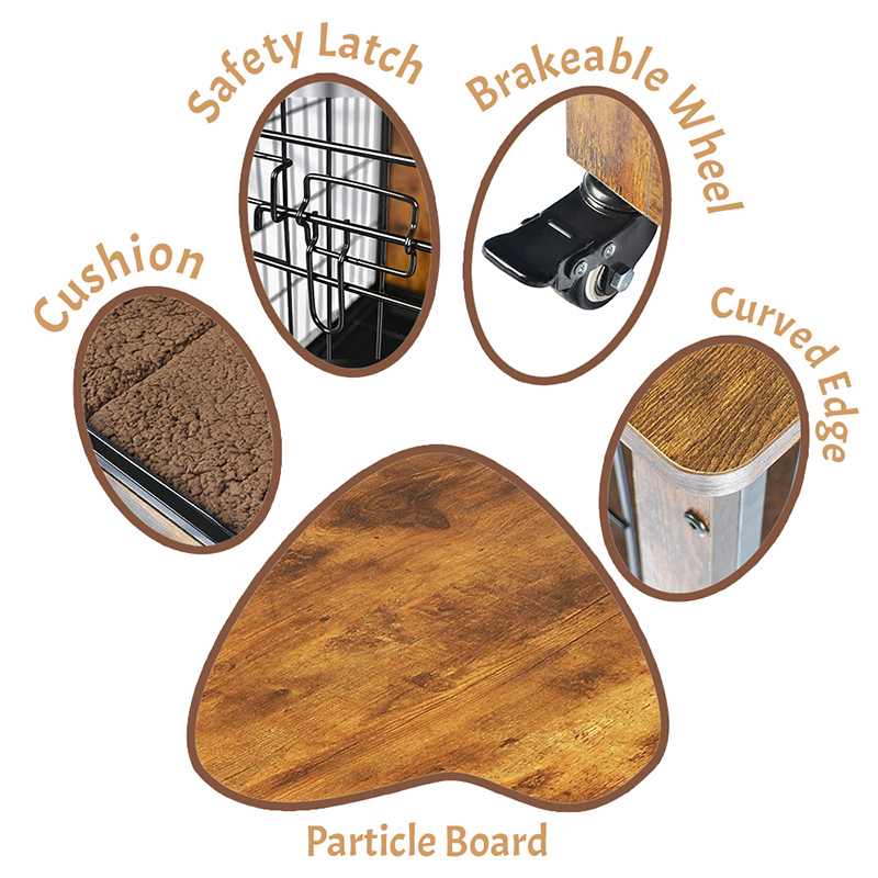 Gaiola de cão de estilo de madeira interna com almofada e rodas Gaiola de cão de estilo de madeira interna com almofada e rodas