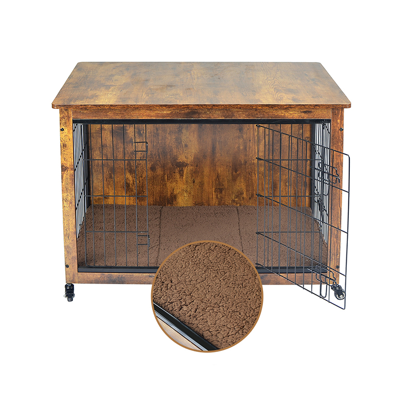 Gaiola de cão de estilo de madeira interna com almofada e rodas Gaiola de cão de estilo de madeira interna com almofada e rodas