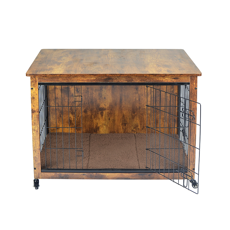 Gaiola de cão de estilo de madeira interna com almofada e rodas Gaiola de cão de estilo de madeira interna com almofada e rodas