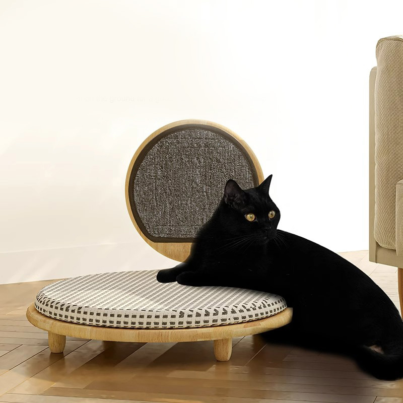 Ninho de cama de gato aconchegante de madeira sólida com quadro de arranhões Ninho de cama de gato aconchegante de madeira sólida com quadro de arranhões