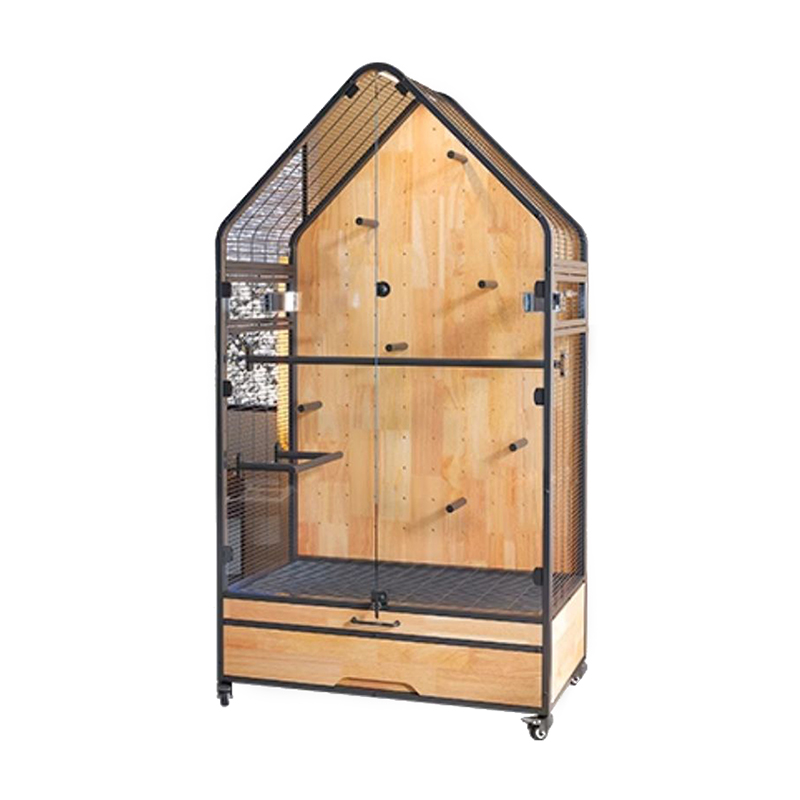 Gaiola de madeira e aço grande removível Diy Villa Parrot Pássaro Capinhas de criação de pássaros com rodas de suporte Gaiola de madeira e aço grande removível Diy Villa Parrot Pássaro Capinhas de criação de pássaros com rodas de suporte