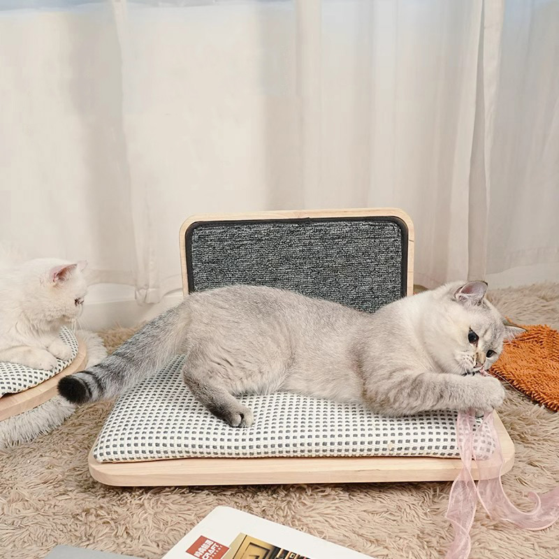 Ninho de cama de gato aconchegante de madeira sólida com quadro de arranhões Ninho de cama de gato aconchegante de madeira sólida com quadro de arranhões