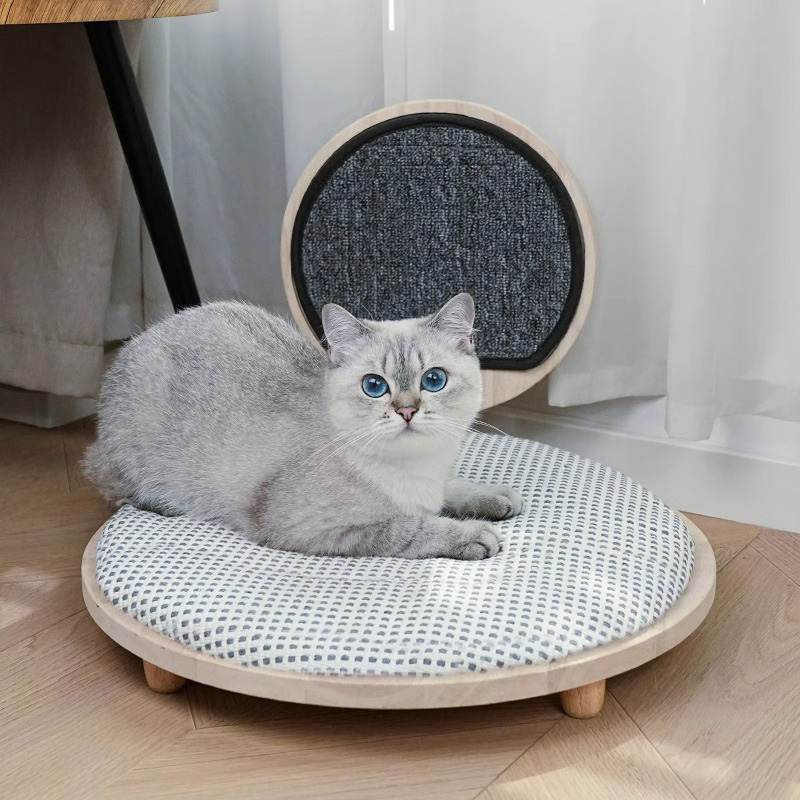 Ninho de cama de gato aconchegante de madeira sólida com quadro de arranhões Ninho de cama de gato aconchegante de madeira sólida com quadro de arranhões