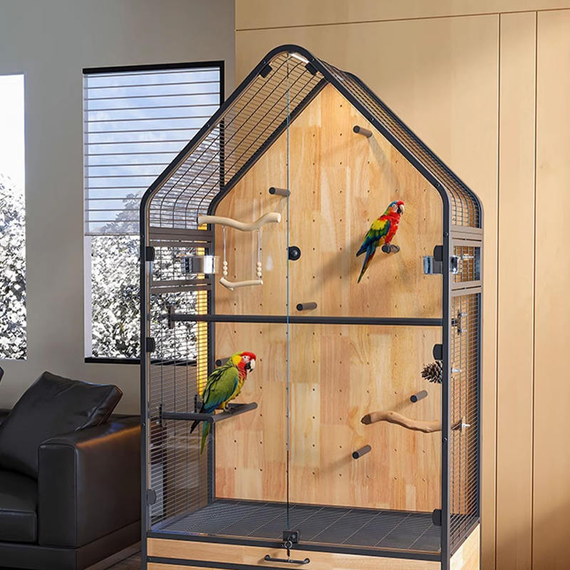 Gaiola de madeira e aço grande removível Diy Villa Parrot Pássaro Capinhas de criação de pássaros com rodas de suporte Gaiola de madeira e aço grande removível Diy Villa Parrot Pássaro Capinhas de criação de pássaros com rodas de suporte