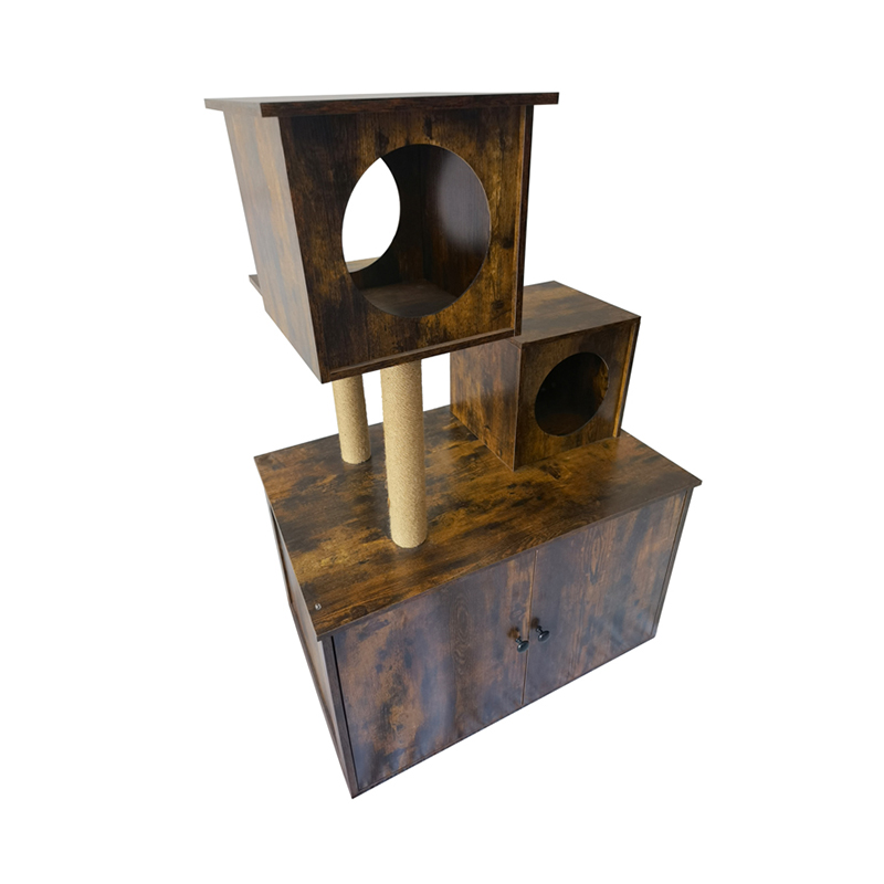 Torre de gato de madeira Towerada de gato interno de gato de escalada com caixa de areia