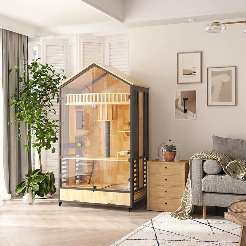 Torre de gato interna de gaiola de gaiolas de madeira de várias camadas Torre de gato interna de gaiola de gaiolas de madeira de várias camadas