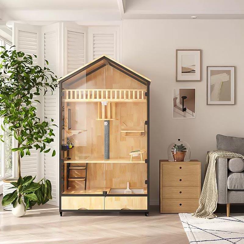 Torre de gato interna de gaiola de gaiolas de madeira de várias camadas Torre de gato interna de gaiola de gaiolas de madeira de várias camadas