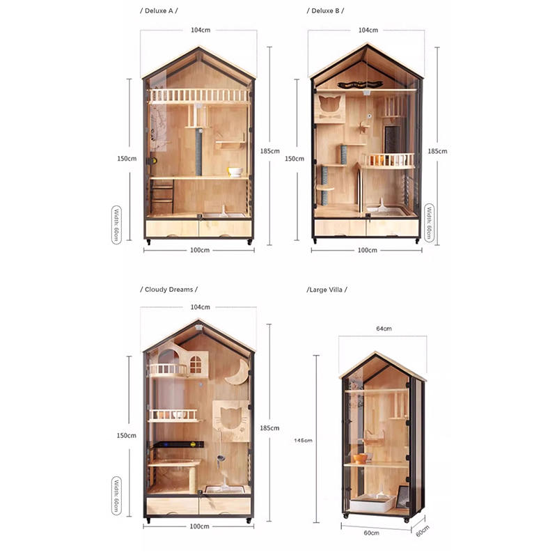 Torre de gato interna de gaiola de gaiolas de madeira de várias camadas Torre de gato interna de gaiola de gaiolas de madeira de várias camadas