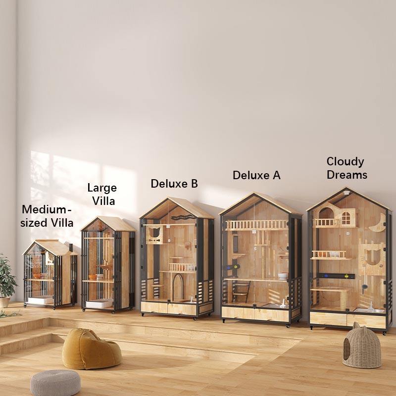 Torre de gato interna de gaiola de gaiolas de madeira de várias camadas Torre de gato interna de gaiola de gaiolas de madeira de várias camadas