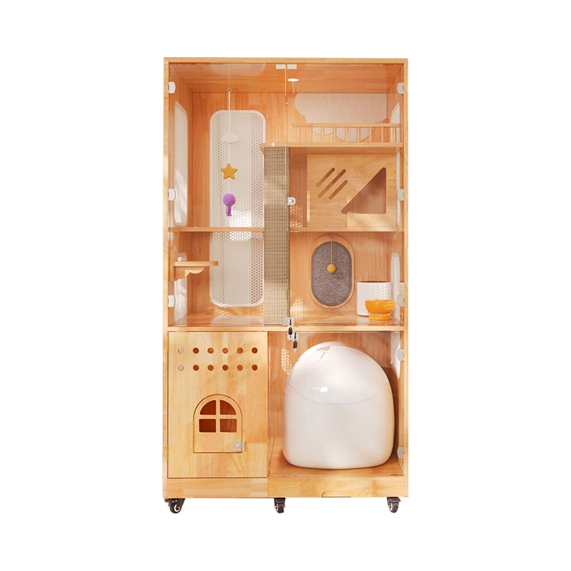 Gabinete panorâmico de casa de gatos de madeira sólida de gaiola de gaiola sólida