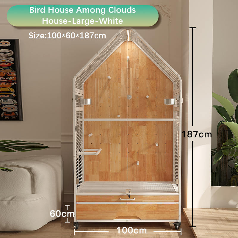 Gaiola de madeira e aço grande removível Diy Villa Parrot Pássaro Capinhas de criação de pássaros com rodas de suporte Gaiola de madeira e aço grande removível Diy Villa Parrot Pássaro Capinhas de criação de pássaros com rodas de suporte