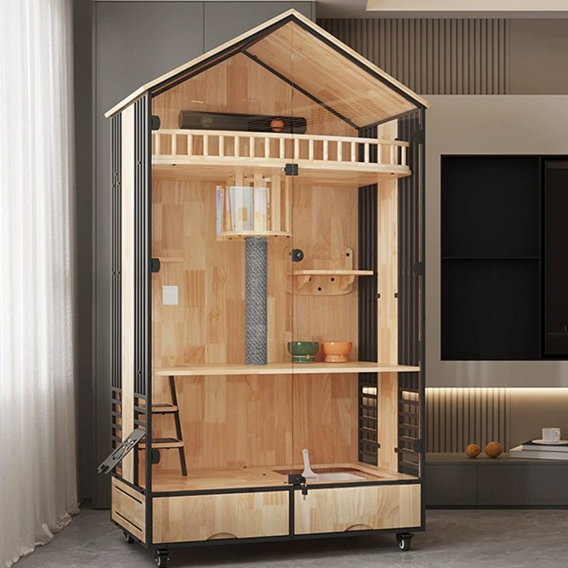 Torre de gato interna de gaiola de gaiolas de madeira de várias camadas Torre de gato interna de gaiola de gaiolas de madeira de várias camadas