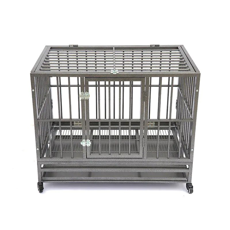Heavy duty metal dog cage with removable tray and caster wheels